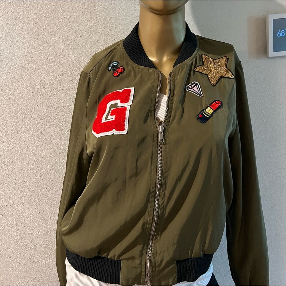Guess Olive Green Appliqued Bomber Jacket